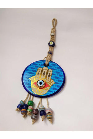 Wanddekoration, Neue Saison, Fatma Main Eli Macrome Ip Modell 13x13 Cm Glas Nazar Perlen Wand Stab - Swordslife