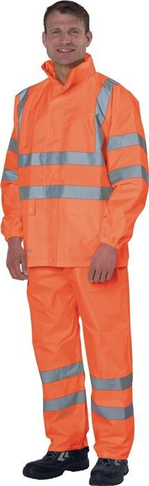 High-visibility waterproof rain jacket with reflective strips