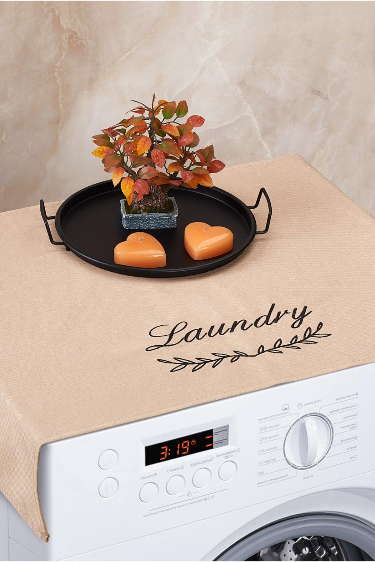 Washing Machine Cover Embroidered Liquid Proof Fabric Brown Color - Swordslife