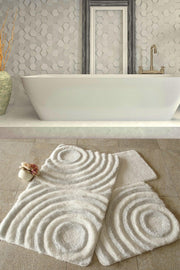 Wave White 3 Piece Set Bathroom Rug Washable
