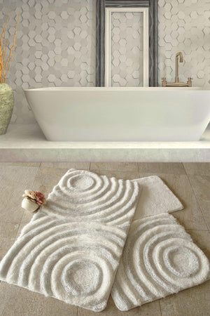 Wave White 3 Piece Set Bathroom Rug Washable