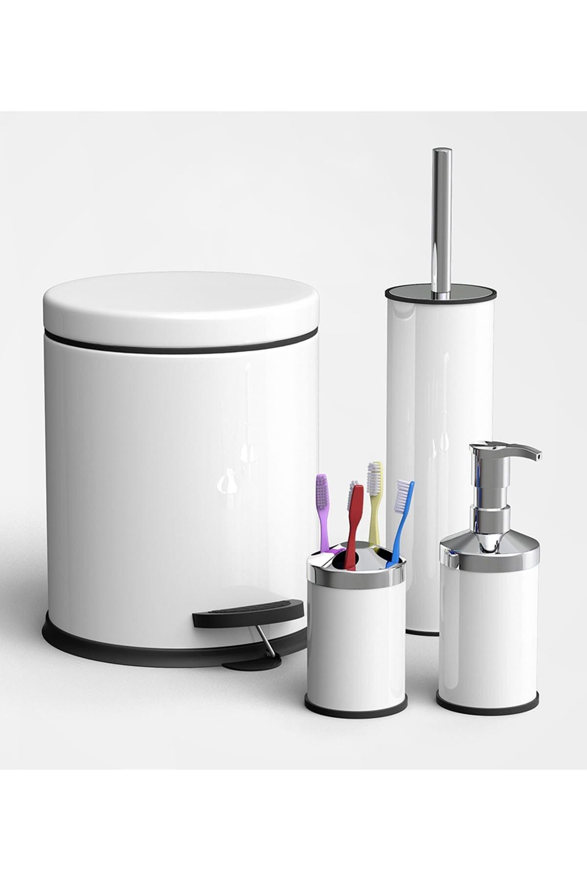Weiß 4 Lü Set Pedal Müll Eimer Wc Toilettenbürste Seifen Faden Brush Set - Swordslife