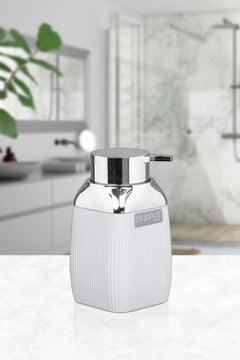 Premium Liquid Soap Dispenser - White Chrome Finish, Refillable & Easy-to-Use