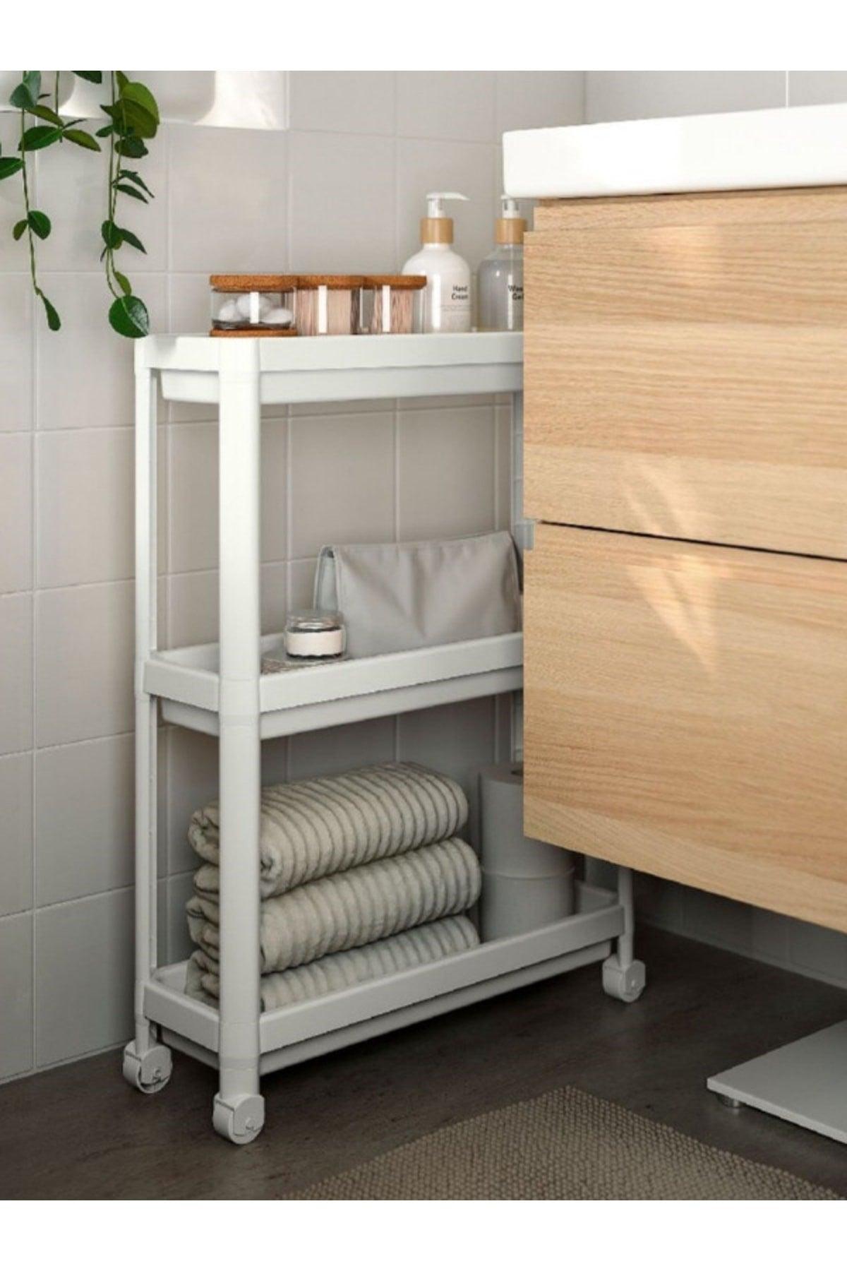 3 Tiers Plastic Kitchen Shelf Bathroom Shelf Bathroom Organizer With Wheels White - Swordslife