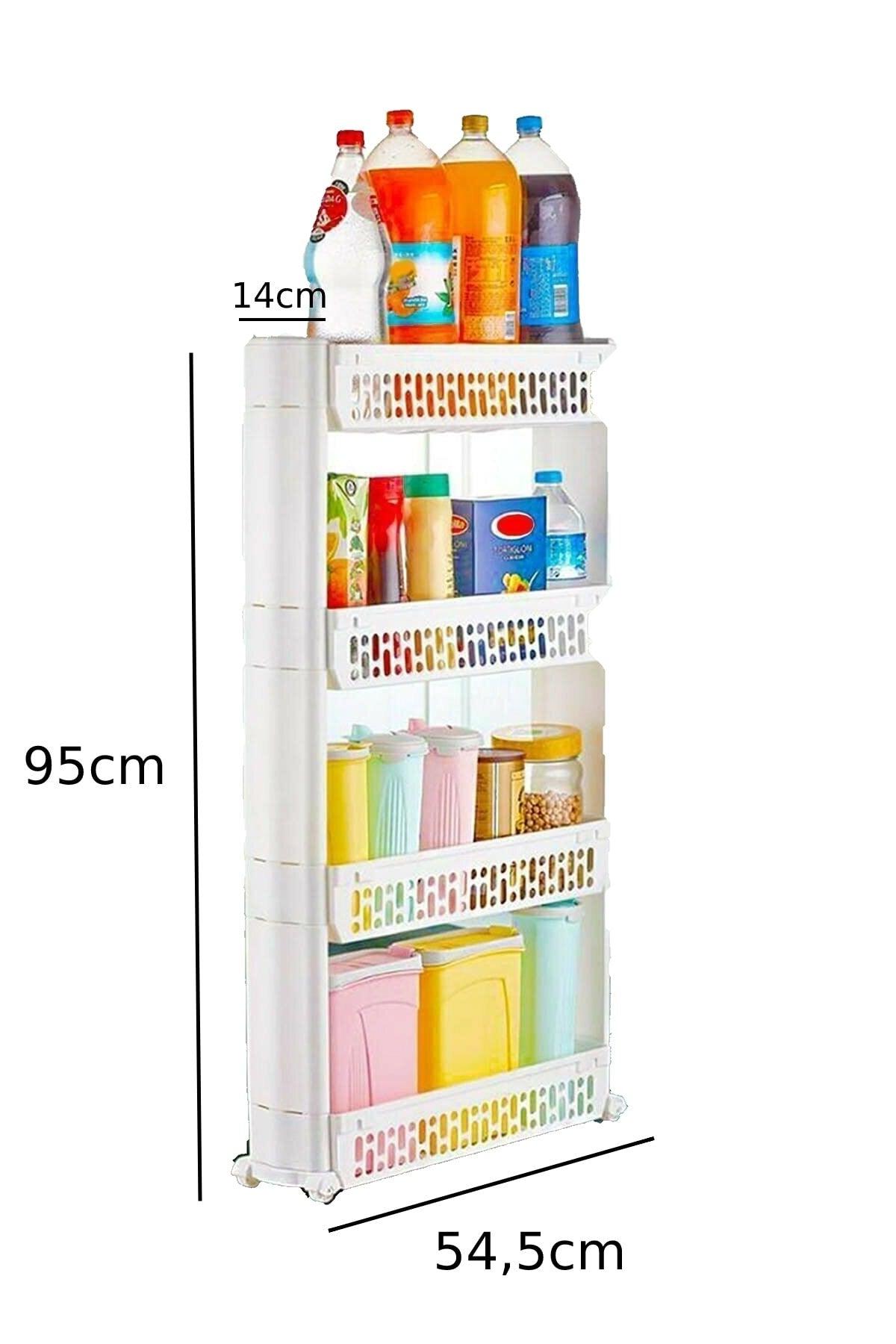 Wheeled Rectangular 4 Tiers Shelving Unit White Bathroom Kitchen Organizer Organizer Shelf - Swordslife