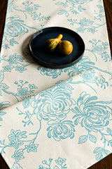 White Blue Patterned Duck Fabric Runner/table Cover - Swordslife