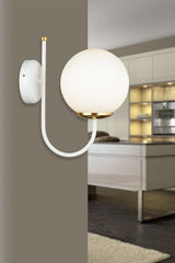 White Cane White Globe Glass Upward Facing Modern Wall Sconce - Swordslife