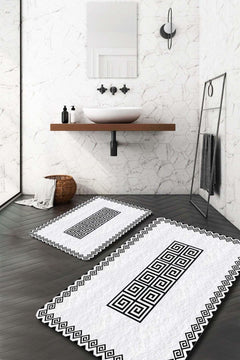 Premium Non-Slip White Bath Mat Set - 60x100 cm & 50x60 cm, Antibacterial, Lint-Free, Machine Washable