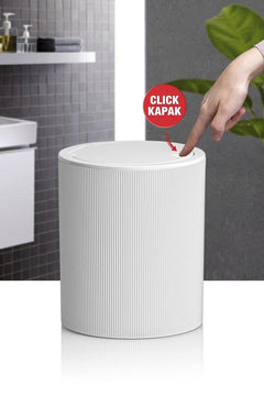 White striped round click lid dustbin 30 liters