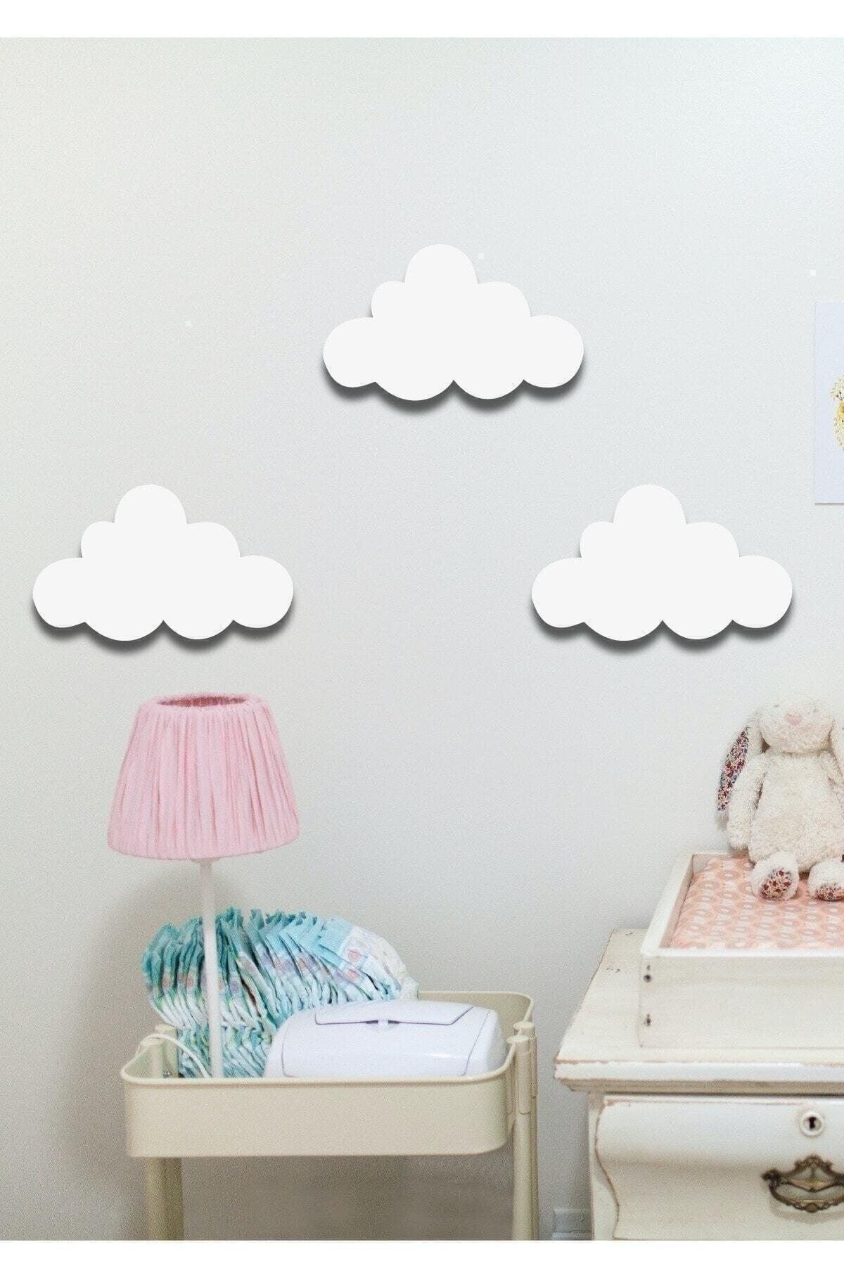 White Cloud 3 Piece Set Wooden Wall Decor Kids Room Ornament Laser Cut Decoration Products - Swordslife