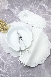 White Color Double Wrap Embroidered 12 Piece Set Placemat And Cocktail Napkin - Swordslife