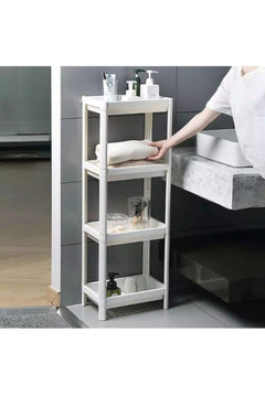 White 4-tier plastic corner shelf for bathroom or kitchen