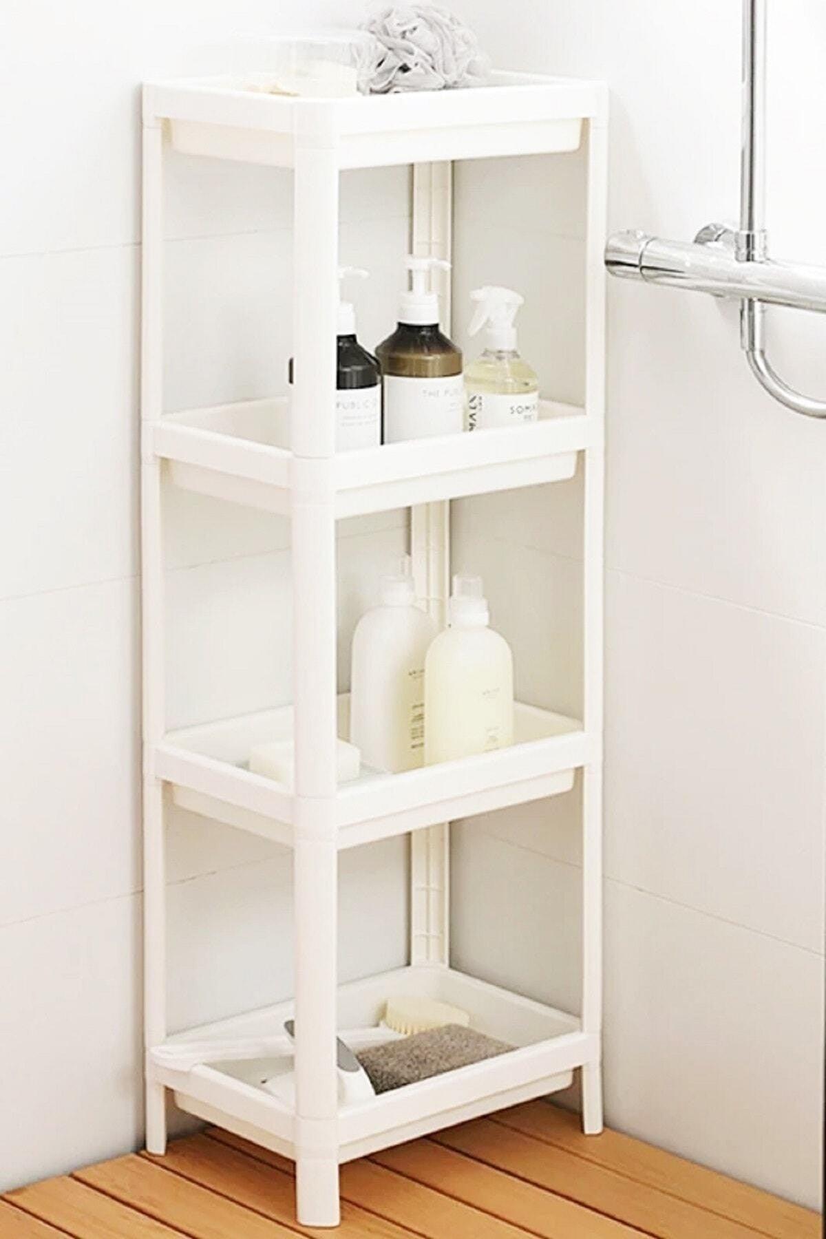 White Kitchen Bathroom Shelf Unit 4 Tiers Plastic Flowerpot Corner Shelf Liveda Brand - Swordslife