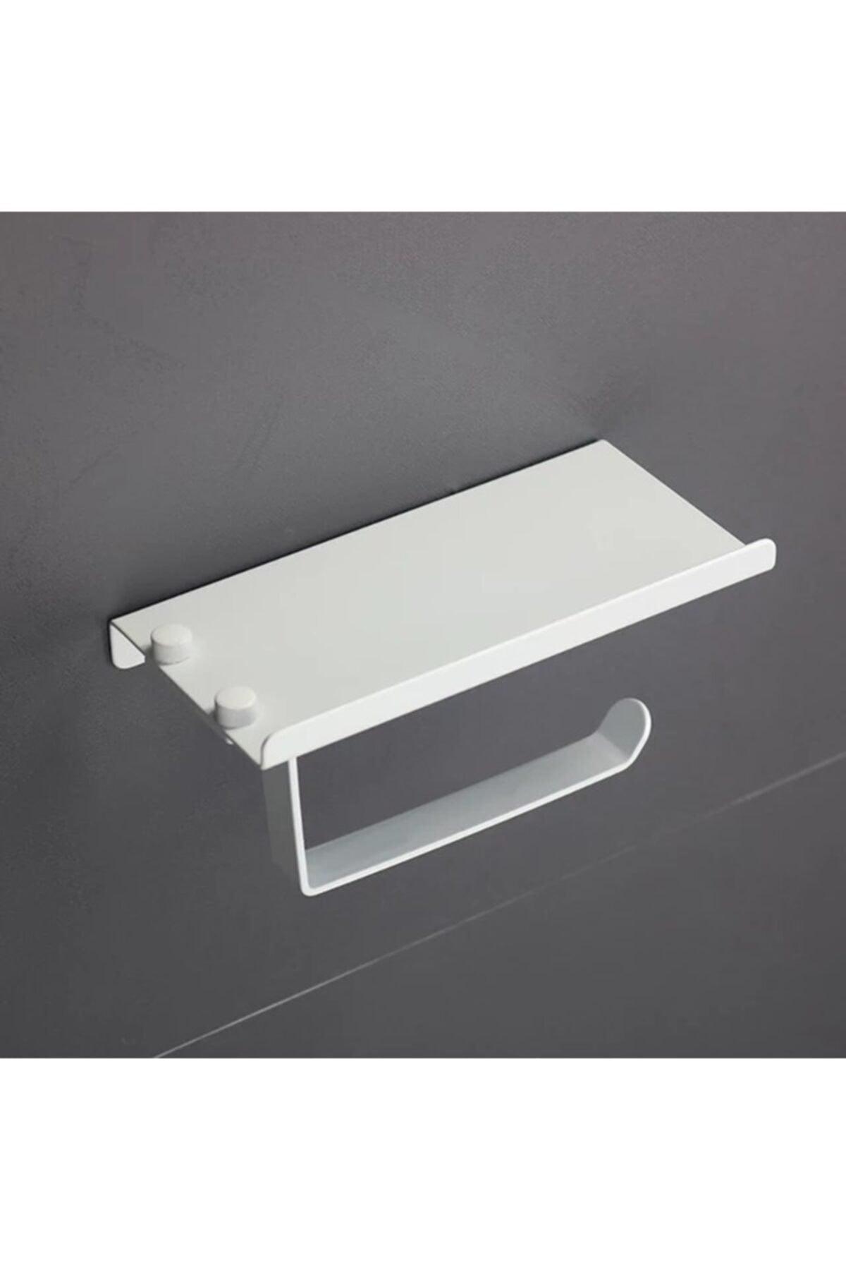 White Mobile Toilet Roll Holder With Phone Shelf