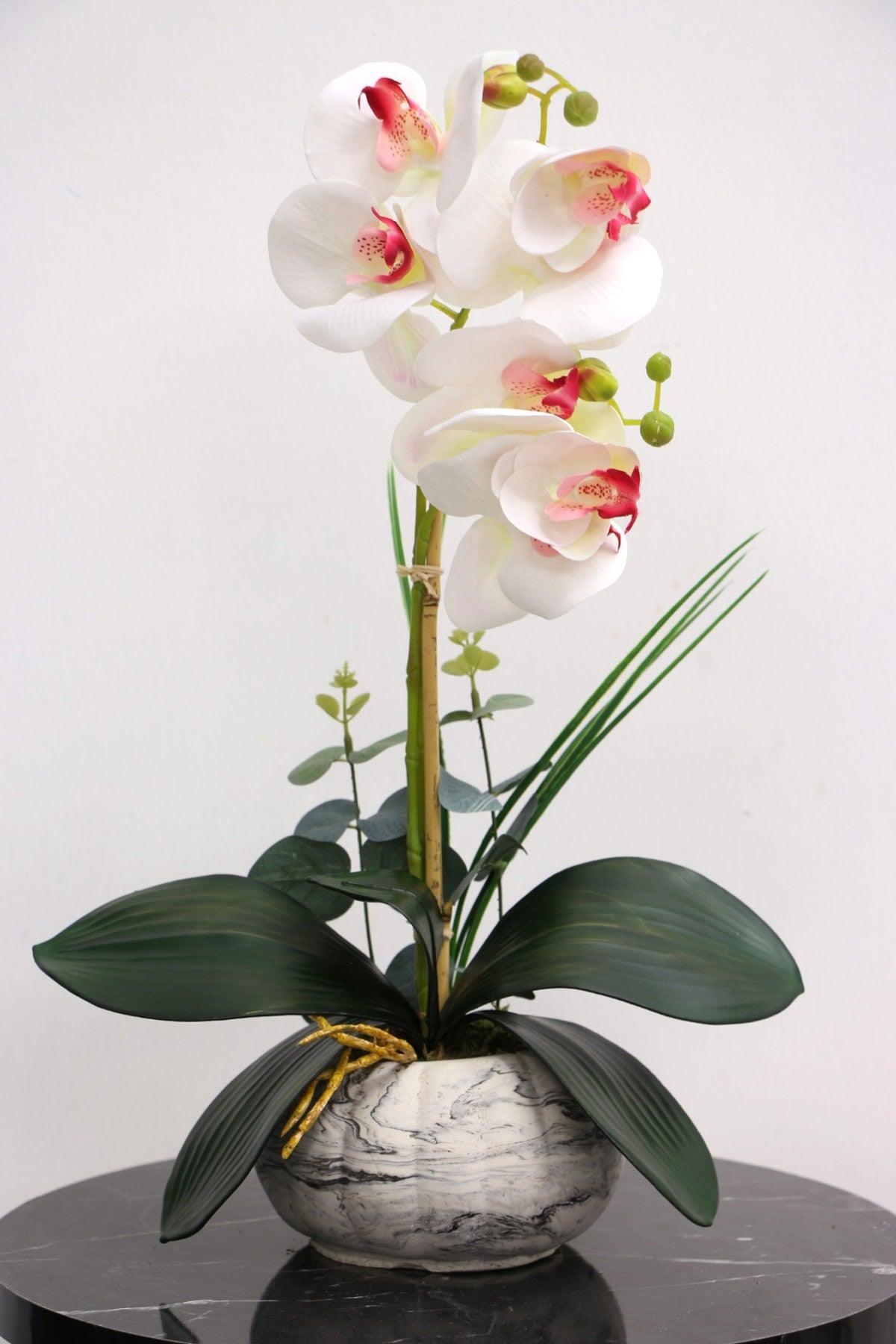 White-Pink Decorative Mini Artificial Wet Orchid Arrangement 45 Cm 2 Pcs - Swordslife