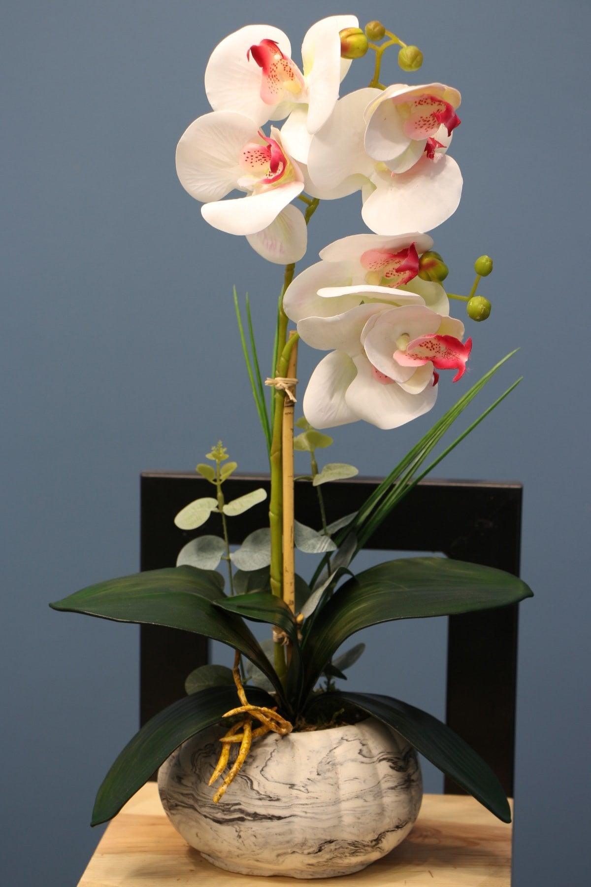 White-Pink Decorative Mini Artificial Wet Orchid Arrangement 45 Cm 2 Pcs - Swordslife