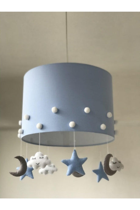 Blue Kids Baby Room Chandelier with White Pompom - Swordslife