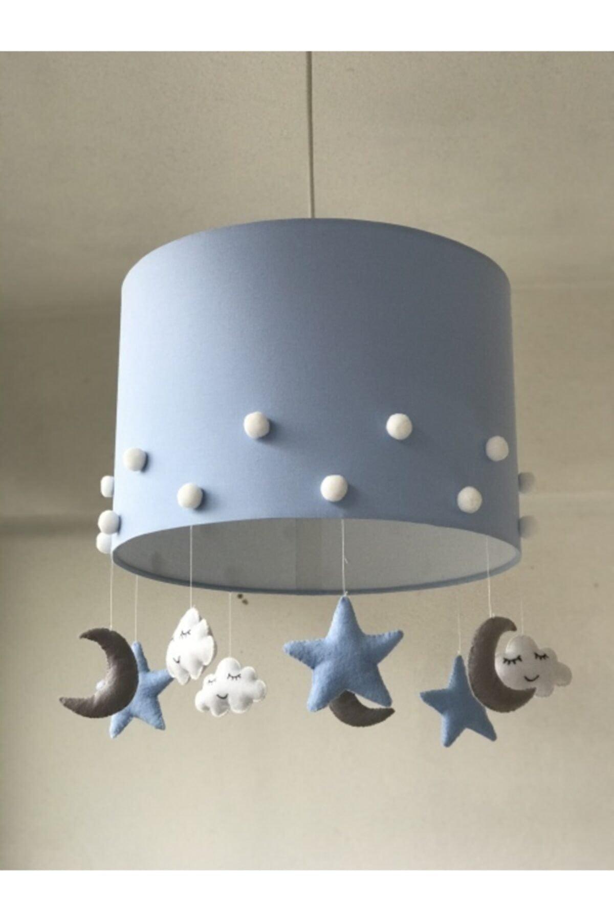 Blue Kids Baby Room Chandelier with White Pompom - Swordslife