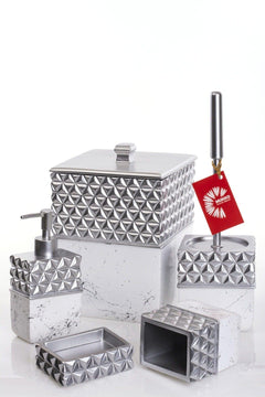 5-piece white silver polyester bathroom set