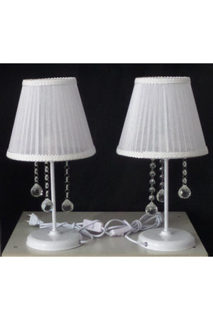 White Stone Lampshade Bedroom White Tulle Fabric White Metal Leg 2 Pieces - Swordslife