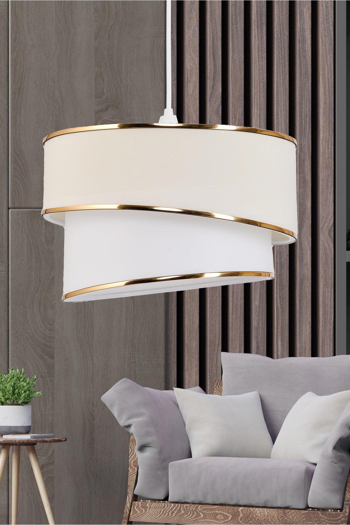 Wind Pasta Single Pendant Lamp Chandelier And Gold Lampshade Set Cream - Swordslife