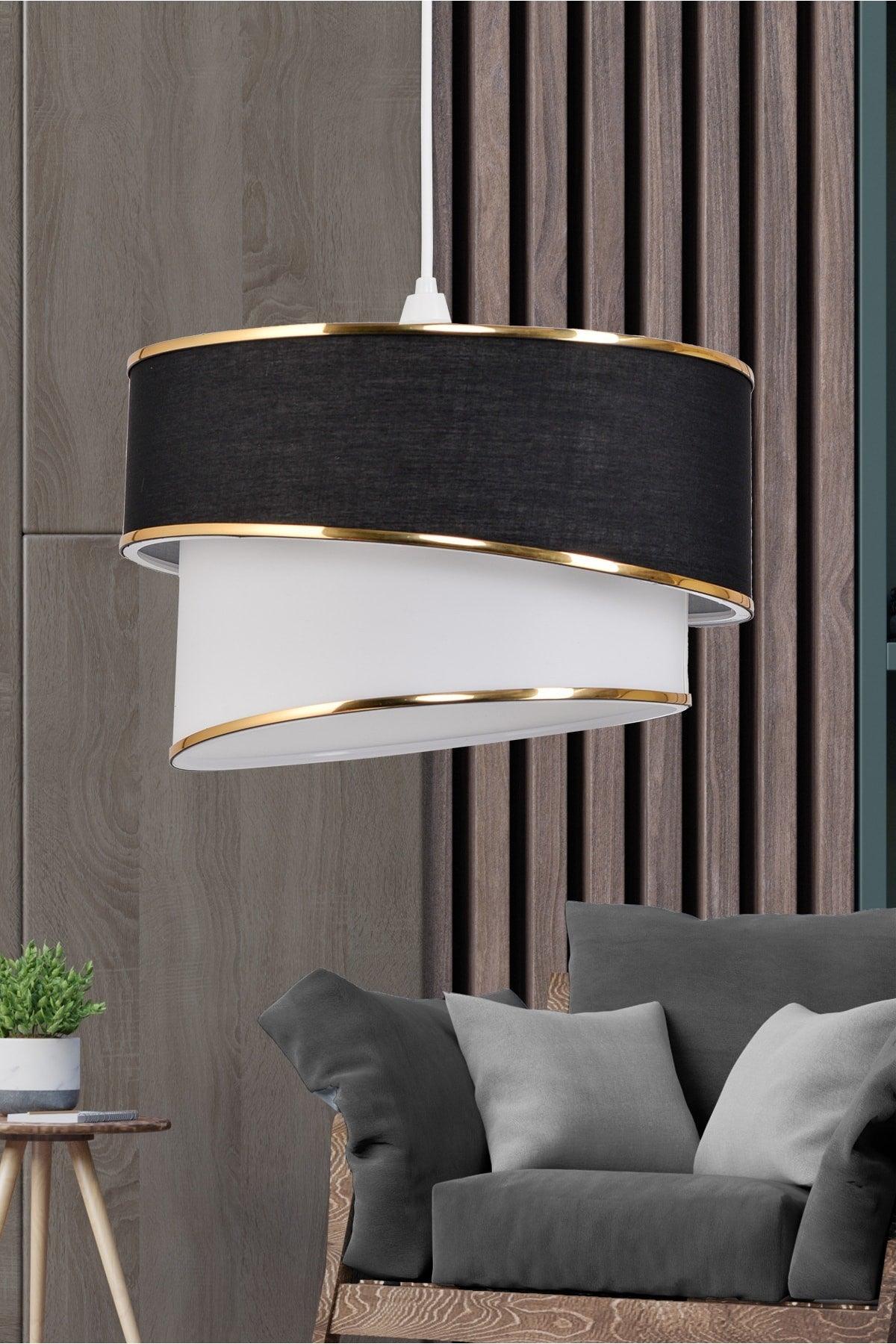 Wind Pasta Single Pendant Lamp Chandelier And Gold Lampshade Set Black - Swordslife