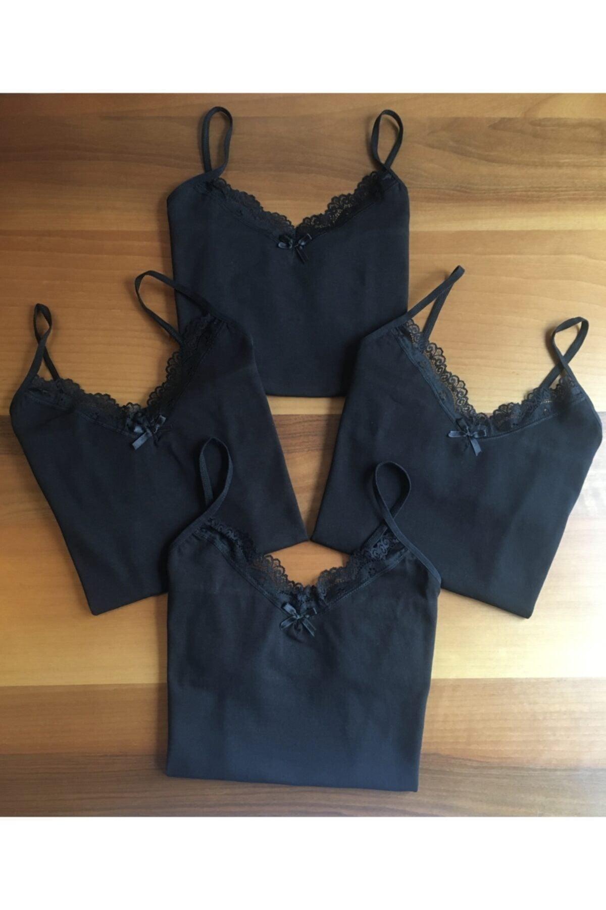 Women's Black Color 4-Pack Cotton Rope Suspended Singlet - Swordslife