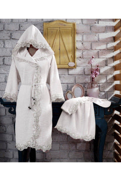 Women's 4-Piece Cream Bathrobe Set with Matching Belt