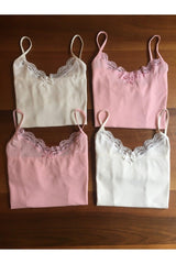 Women's Ecru-pink 4-Pack Cotton Rope Suspended Singlet - Swordslife