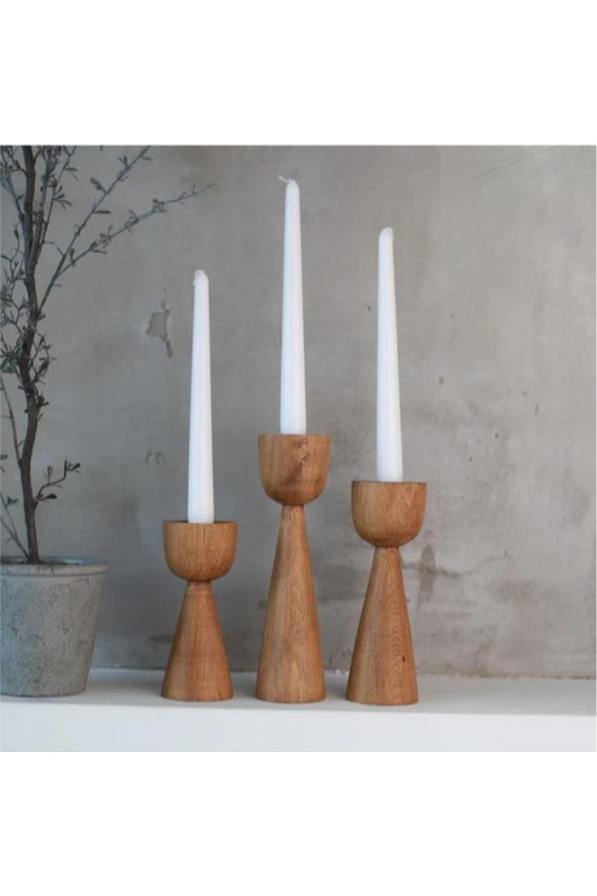 Wooden 3 Piece Candlestick Set Special Beech Tree - Swordslife