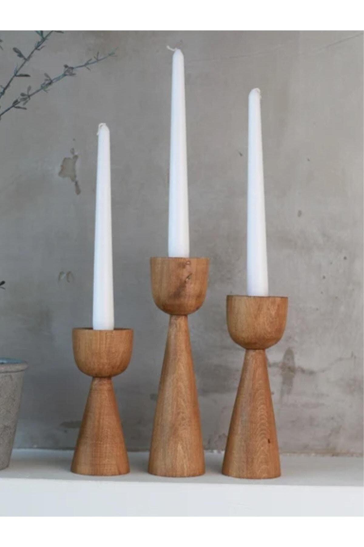 Wooden 3 Piece Candlestick Set Special Beech Tree - Swordslife