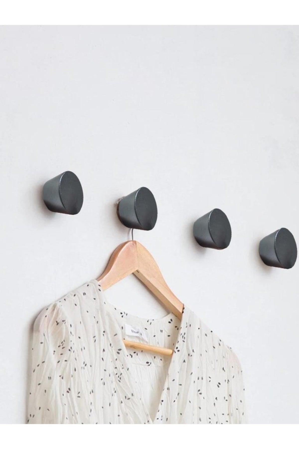 Wooden 4 Pcs Cone Wall Hanger Modern Scandinavian Style Coat Rack Hanger Black Color - Swordslife