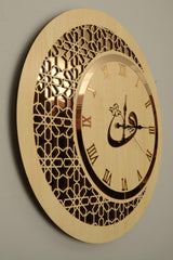 Wooden and Mirrored Vav Motif Wall Clock - Swordslife