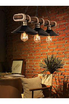 3-Piece Rustic Wooden Chandelier Set with Metal Accents