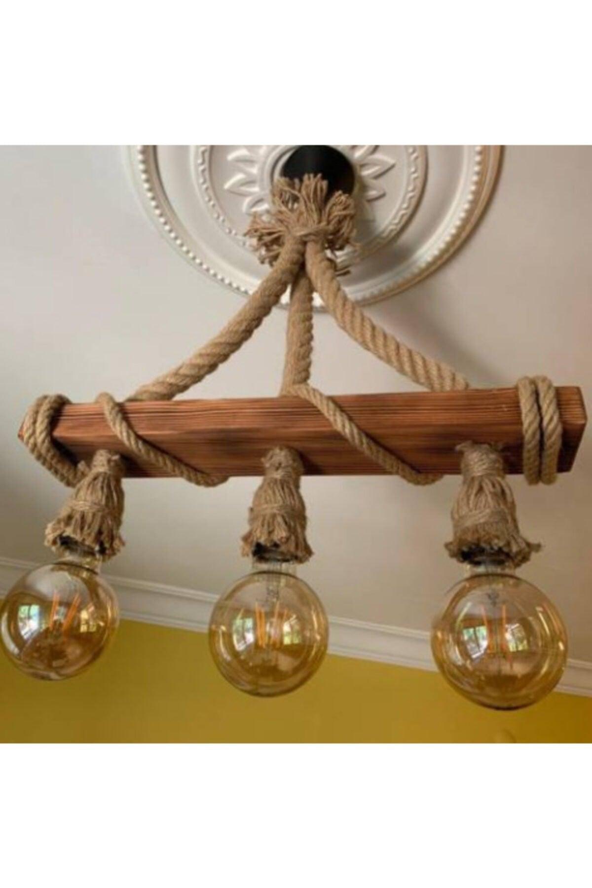 Wooden Chandelier Decorative Wooden Rope Chandelier 3 Piece Wooden Pendant Chandelier - Swordslife