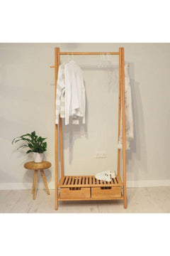 Natural Wooden Montessori Coat Rack with Drawers