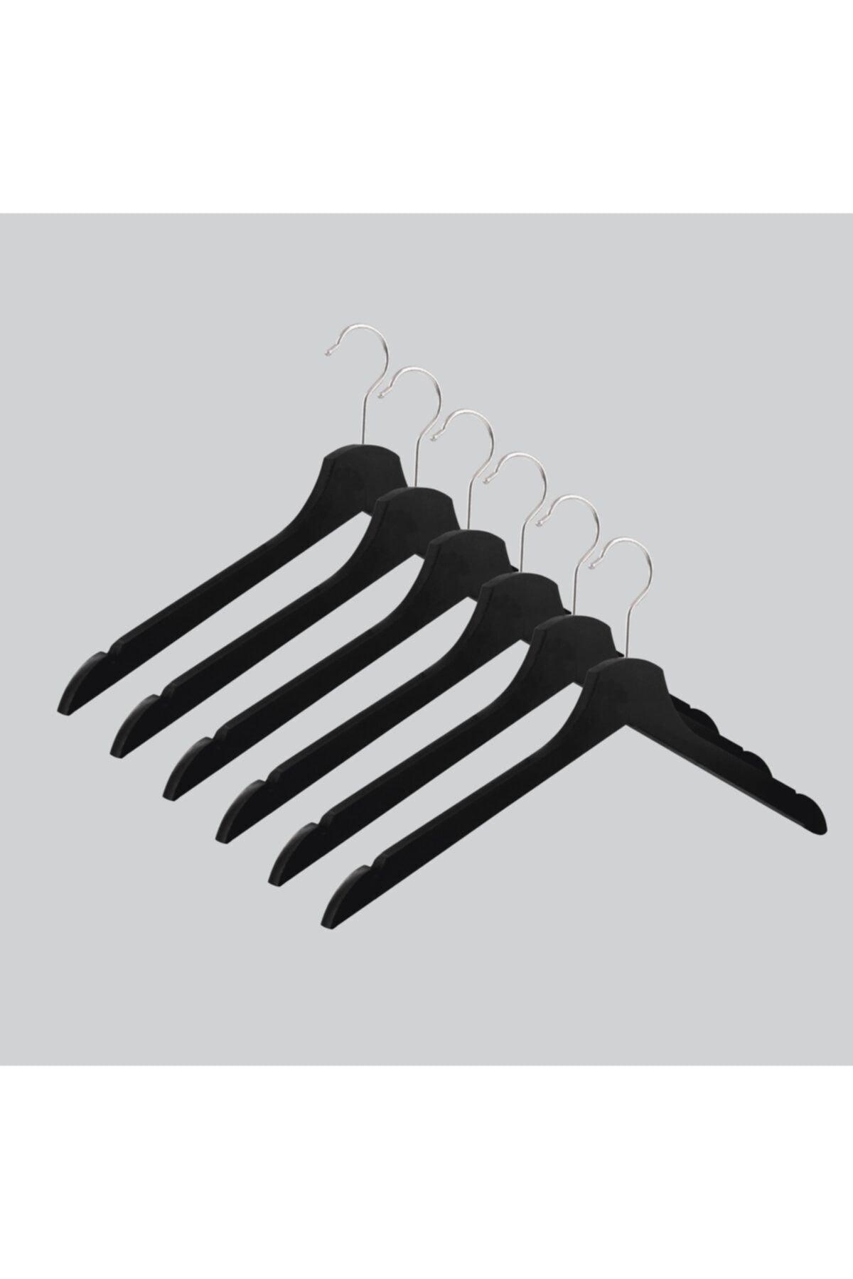 Wooden Clothes Shirt Hanger Black Color 6 Pieces - Swordslife