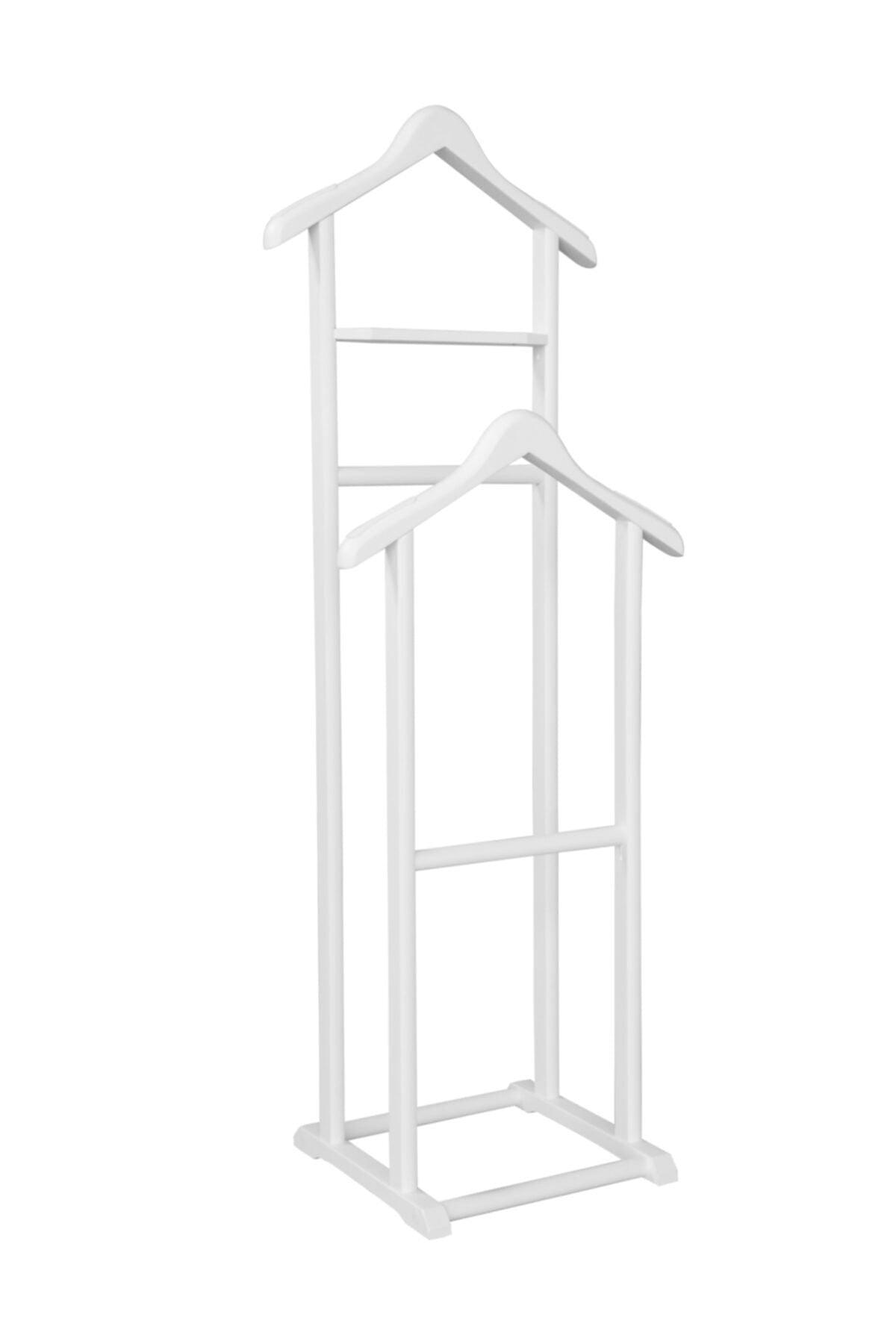 Wooden Mute Butler White Color Double Peaked Leg Hanger - Swordslife