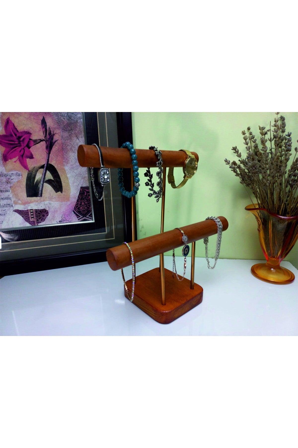 Wooden - Gold Plated Steel Jewelry Stand Jewelry