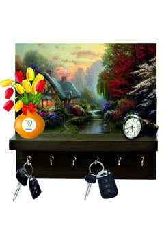 Wooden keychain display stand with wall mounting kit