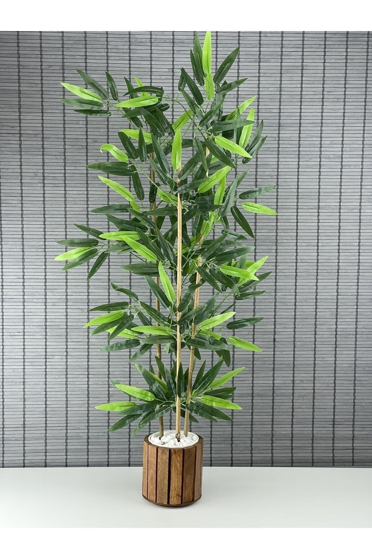 Artificial Dense Leaf Decorative Bamboo Tree With Wooden Pot 3 Trunks 110cm - Swordslife