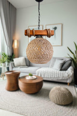 Wooden Rope Balle Jute Sphere Ball Single Pendant Lamp Chandelier - Swordslife