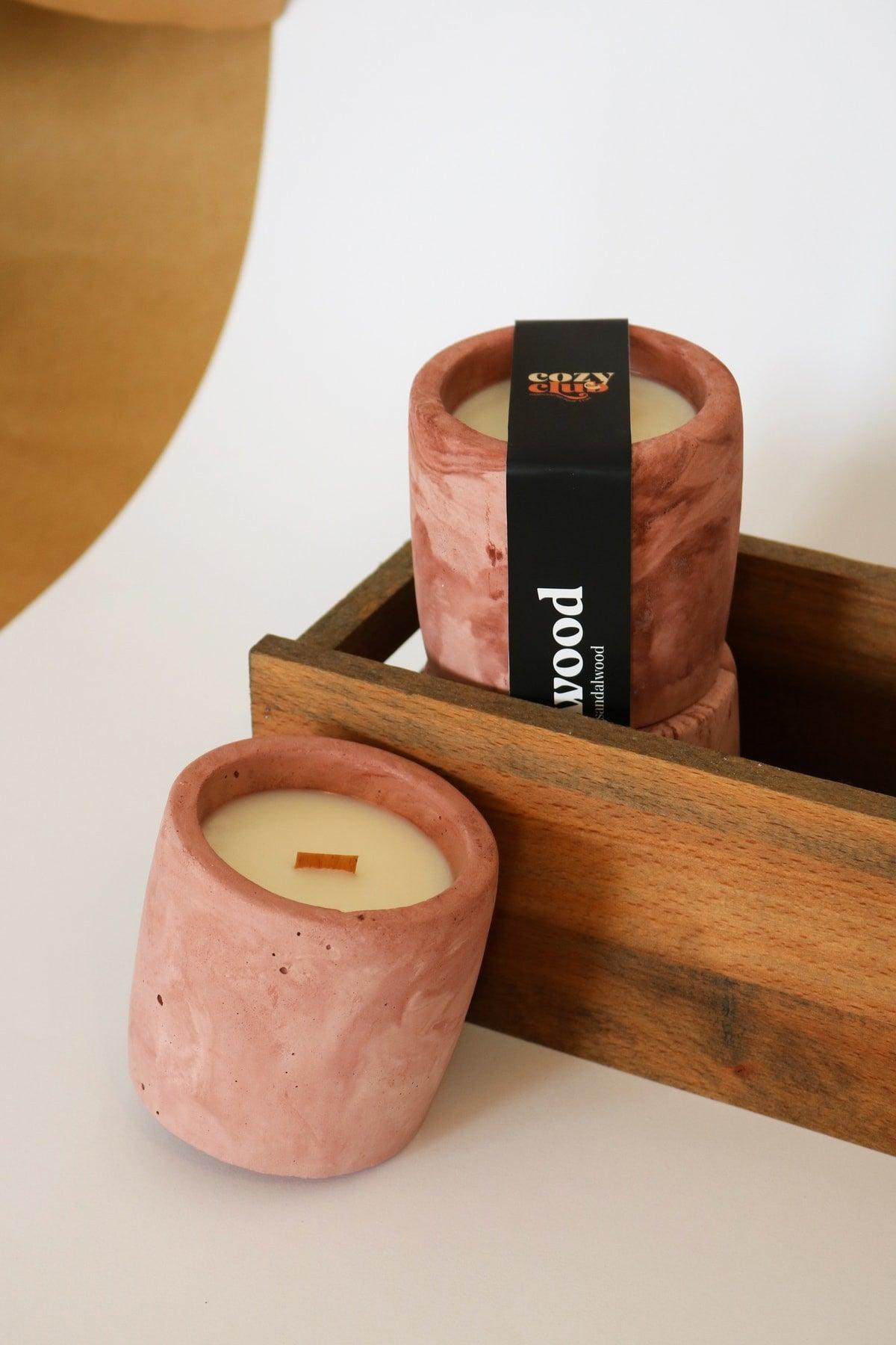 wood' Sandalwood Scented Soy Wax with Wood Wick in Decorative Concrete Container - Swordslife