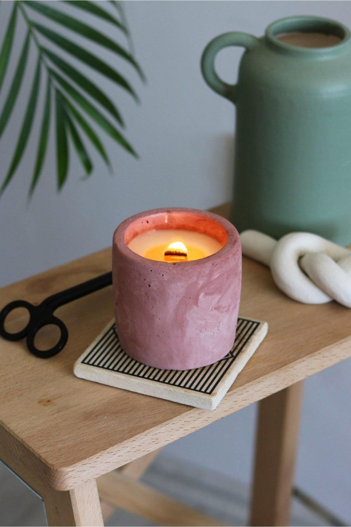 wood' Sandalwood Scented Soy Wax with Wood Wick in Decorative Concrete Container - Swordslife