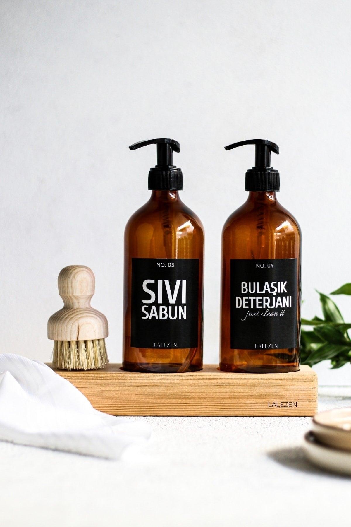 Black Liquid Soap With Wooden Stand - Dish