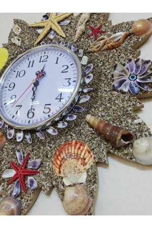 Wooden Wall Clock, Handmade from Seashells Wall Clock, Quartz Brand Silent Mechanism Clock - Swordslife