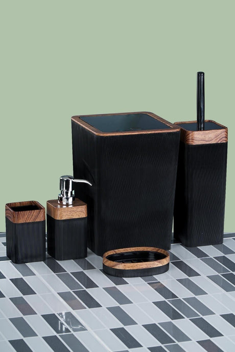 Wooden 5 Pieces Acrylic Dark Wood Pattern Bathroom