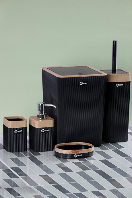 Wooden 5 Piece Acrylic Wooden Pattern Bathroom Set