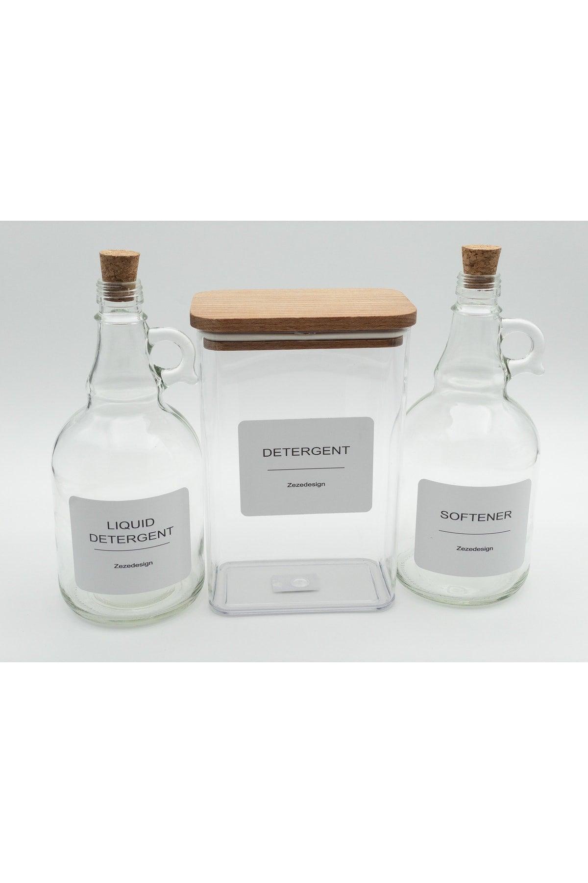 Powder Detergent Jar With Wooden Lid 2000ml-Liquid Detergent And Softener Bottle Cork Cap 1000ml - Swordslife