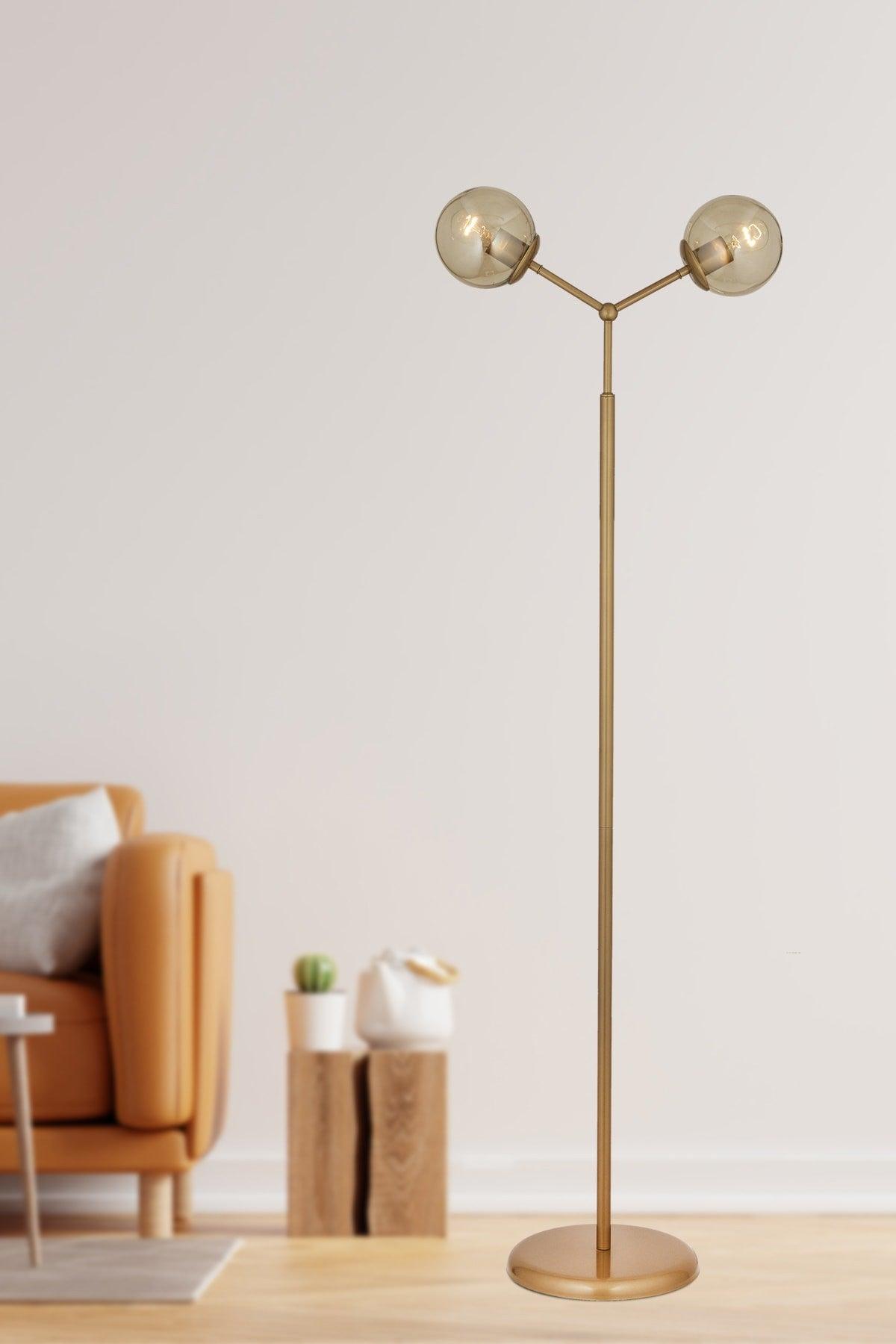Yalgın 2 Piece Honey Glass Tumbled Modern Design BedroomMetal Floor Lamp - Swordslife